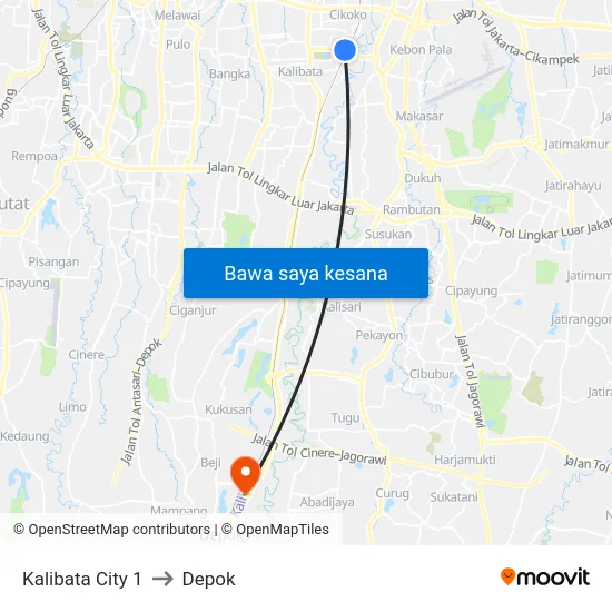 Kalibata City 1 to Depok map