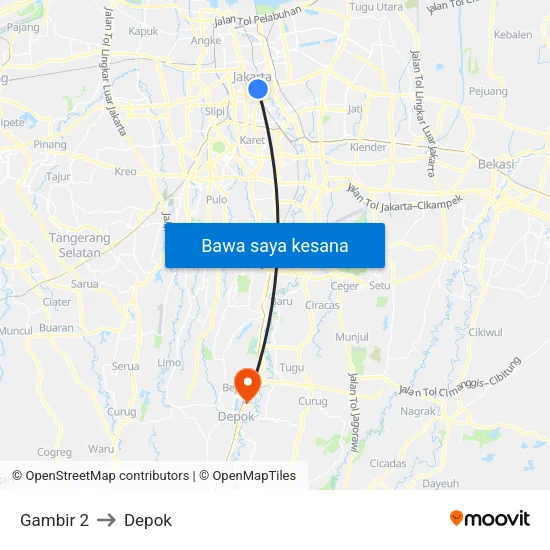 Gambir 2 to Depok map