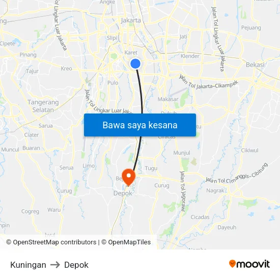Kuningan to Depok map