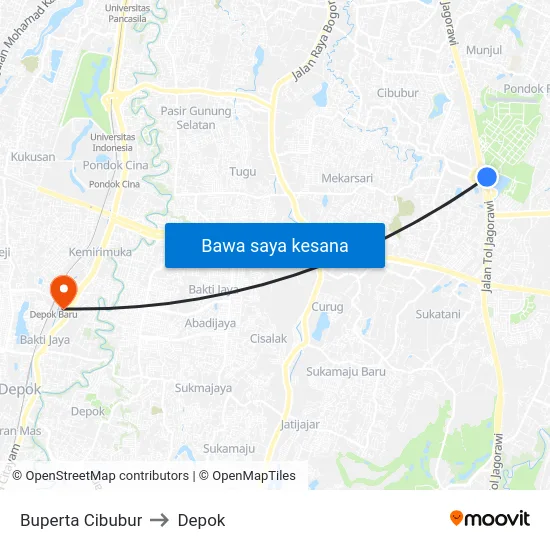Buperta Cibubur to Depok map