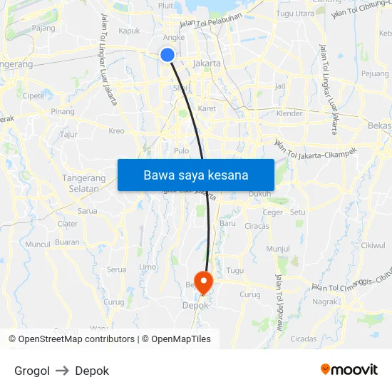 Grogol to Depok map