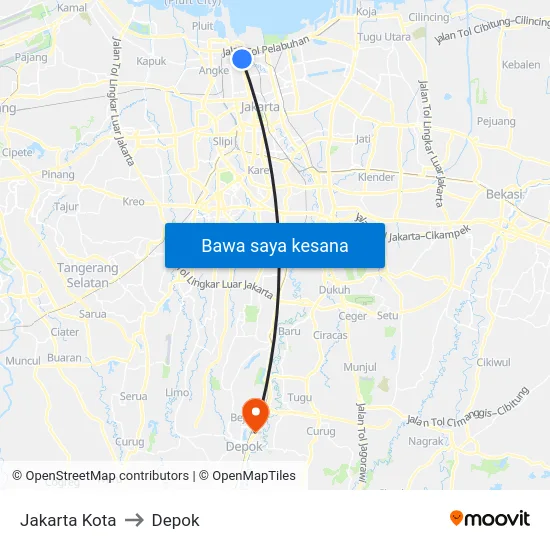 Jakarta Kota to Depok map