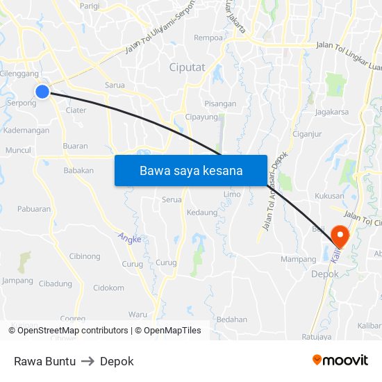 Rawa Buntu to Depok map