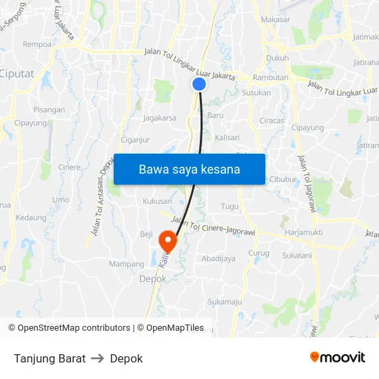 Tanjung Barat to Depok map