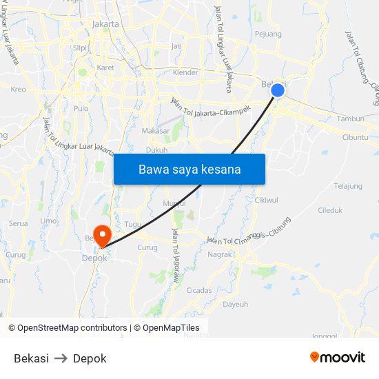 Bekasi to Depok map