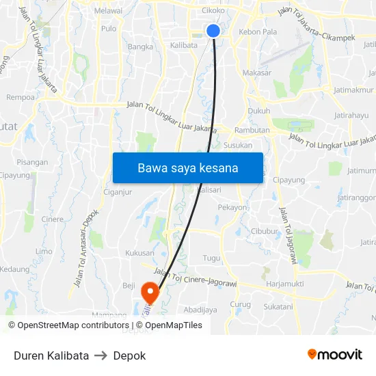 Duren Kalibata to Depok map