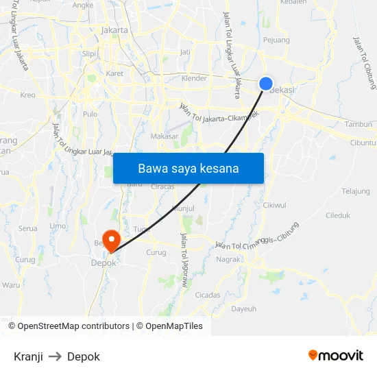 Kranji to Depok map