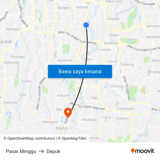 Pasar Minggu to Depok map
