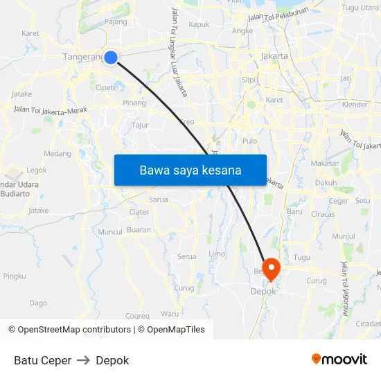 Batu Ceper to Depok map