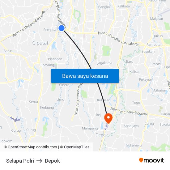 Selapa Polri to Depok map
