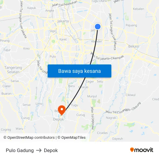 Pulo Gadung to Depok map