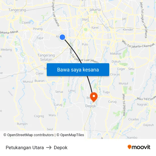 Petukangan Utara to Depok map