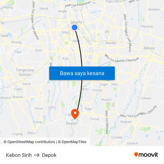 Kebon Sirih to Depok map