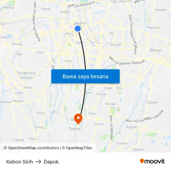 Kebon Sirih to Depok map