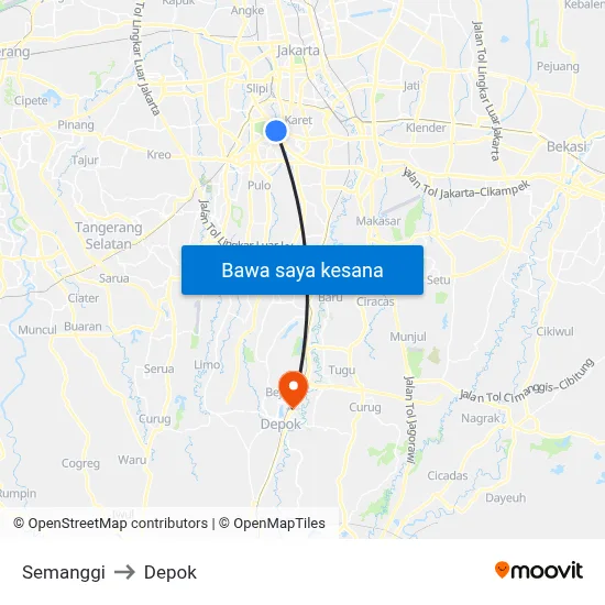 Semanggi to Depok map