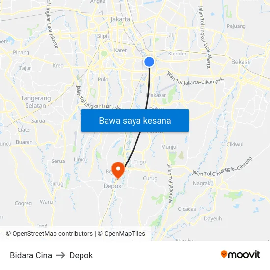 Bidara Cina to Depok map