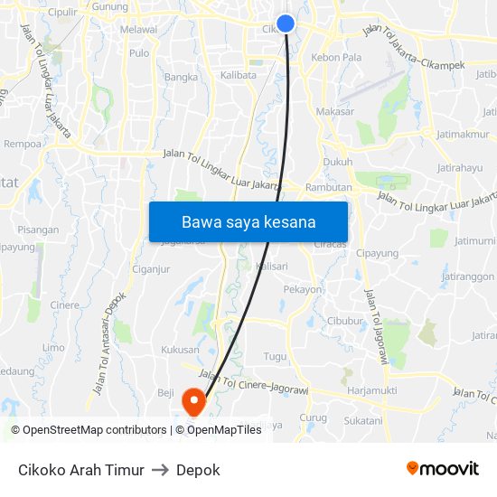 Cikoko Arah Timur to Depok map