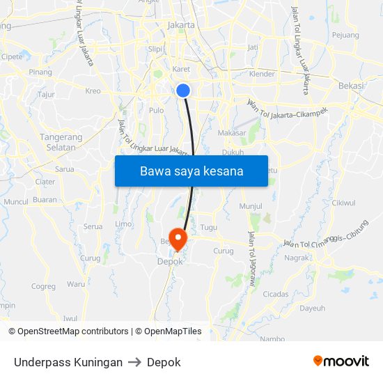 Underpass Kuningan to Depok map