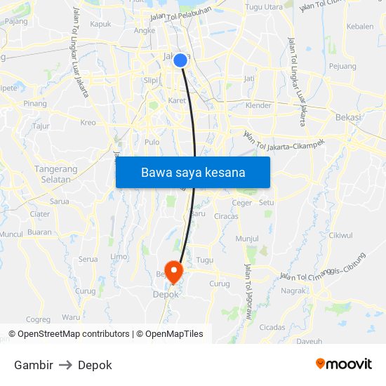 Gambir to Depok map