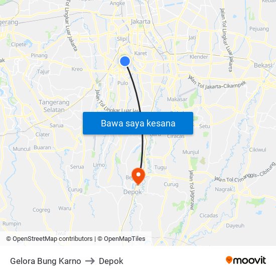 Gelora Bung Karno to Depok map