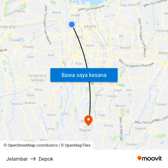 Jelambar to Depok map