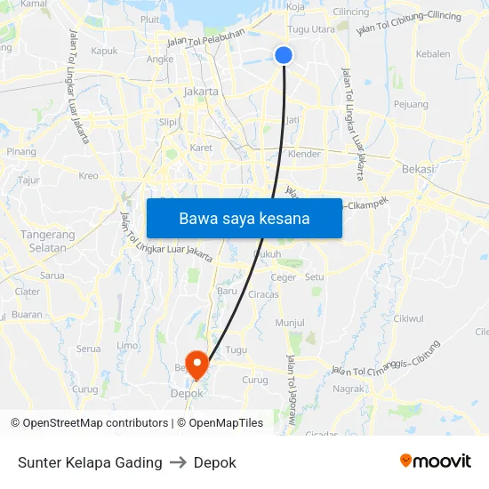 Sunter Kelapa Gading to Depok map