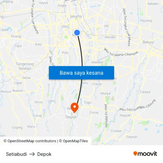 Setiabudi to Depok map