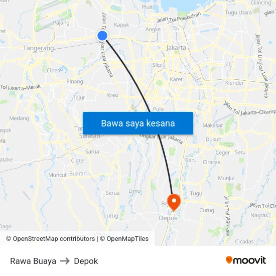 Rawa Buaya to Depok map