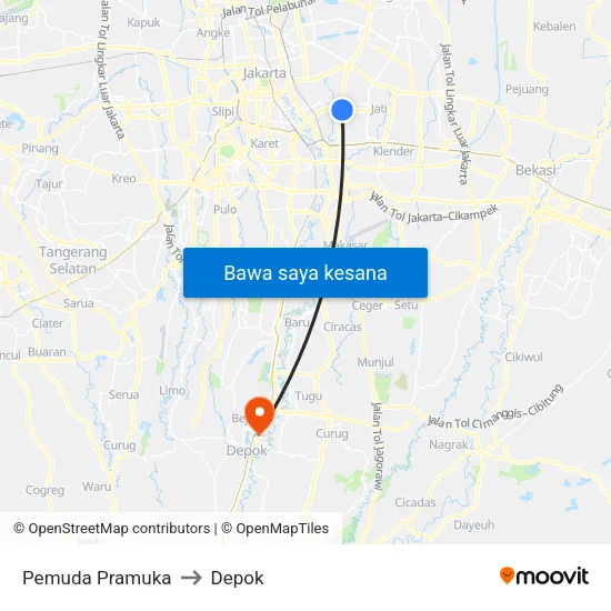 Pemuda Pramuka to Depok map