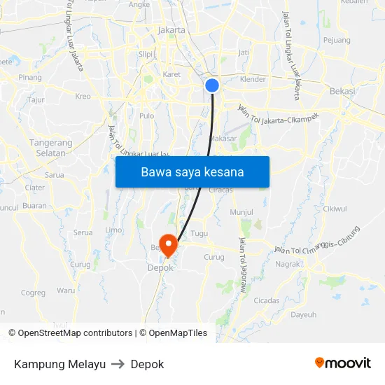 Kampung Melayu to Depok map