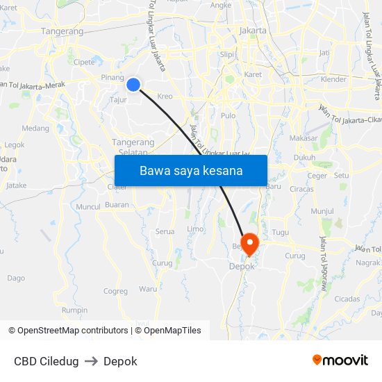 CBD Ciledug to Depok map