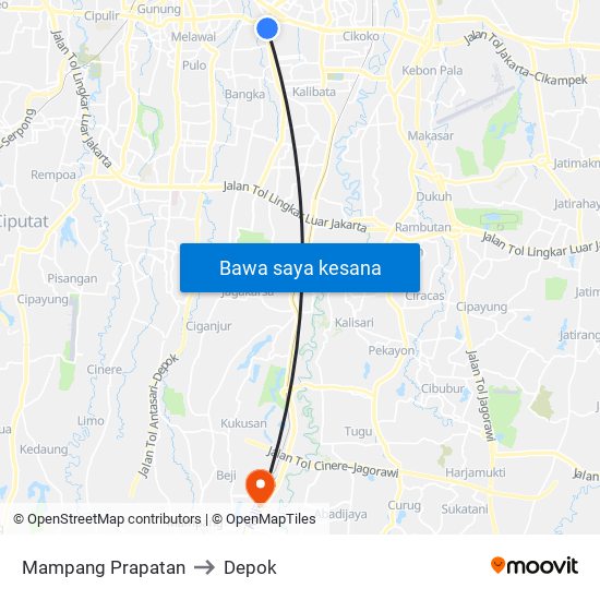 Mampang Prapatan to Depok map