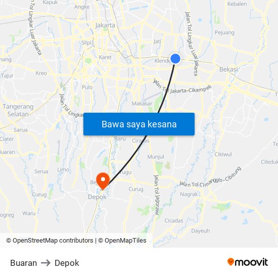 Buaran to Depok map