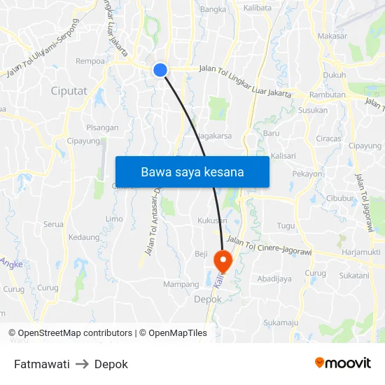 Fatmawati to Depok map