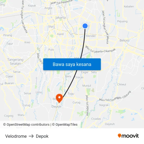 Velodrome to Depok map
