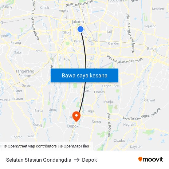 Selatan Stasiun Gondangdia to Depok map