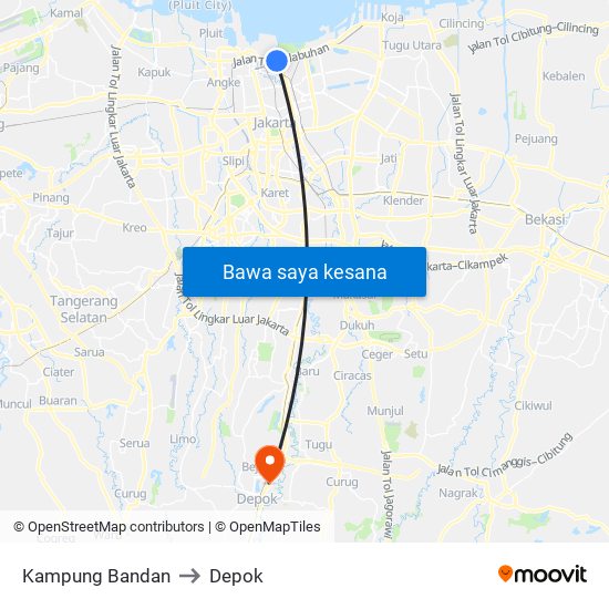 Kampung Bandan to Depok map