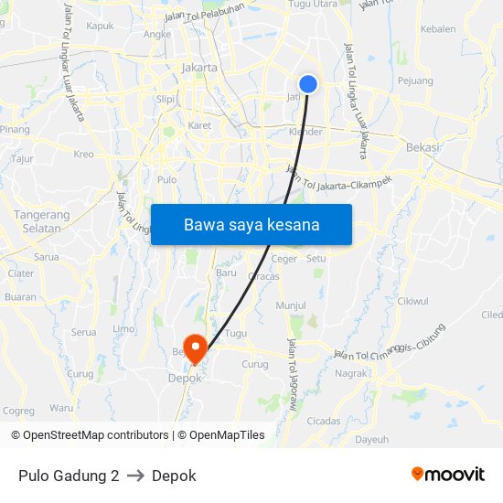 Pulo Gadung 2 to Depok map