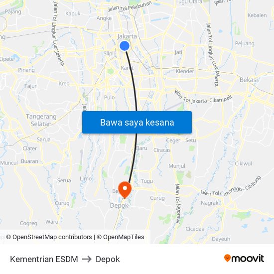 Kementrian ESDM to Depok map