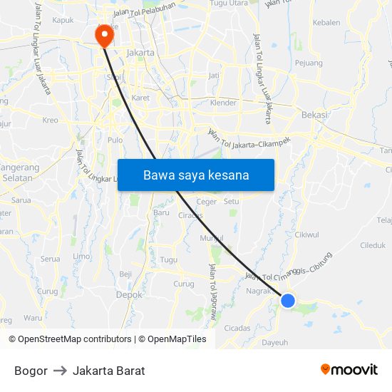 Bogor to Jakarta Barat map