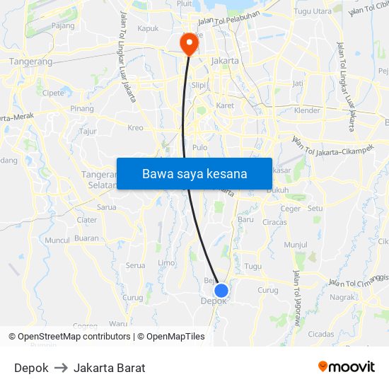 Depok to Jakarta Barat map