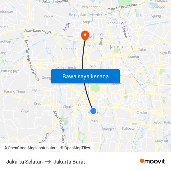 Jakarta Selatan to Jakarta Barat map