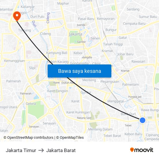 Jakarta Timur to Jakarta Barat map