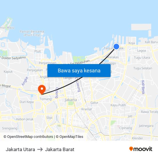 Jakarta Utara to Jakarta Barat map