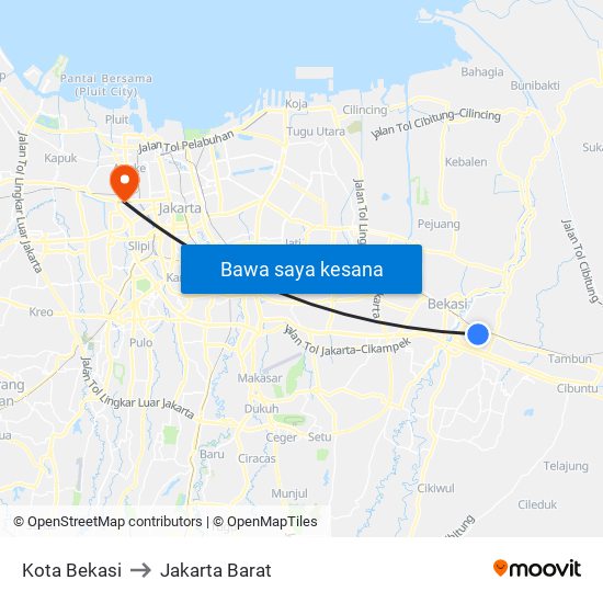 Kota Bekasi to Jakarta Barat map