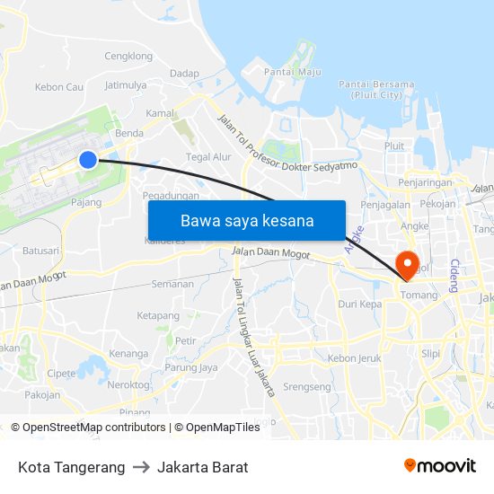 Kota Tangerang to Jakarta Barat map