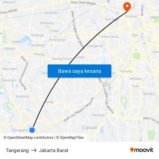 Tangerang to Jakarta Barat map