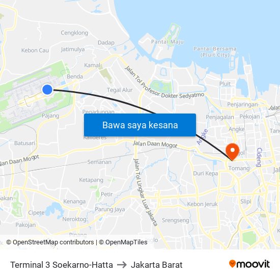 Terminal 3 Soekarno-Hatta to Jakarta Barat map