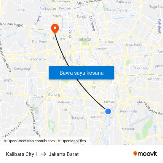 Kalibata City 1 to Jakarta Barat map