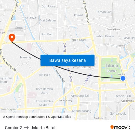 Gambir 2 to Jakarta Barat map